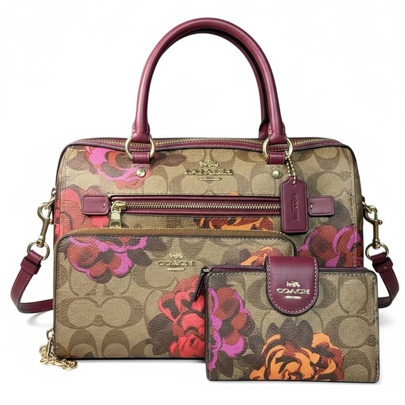 Coach Rowan Rose Signature Crossbody Satchel Set with Wallets (3 Piece Set) - Picture 1 of 15